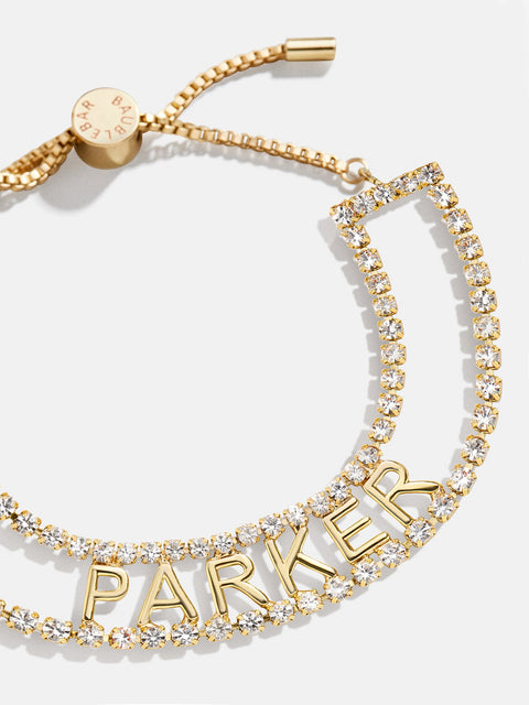 Custom Gold Nameplate Tennis Bracelet - Gold/Pavé