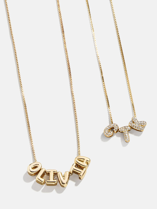 Mini Custom Bubble Letter Necklace - Gold/Pavé