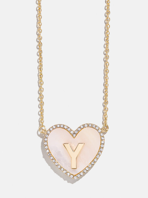 Heart Initial Pendant Necklace - Gold/Pavé