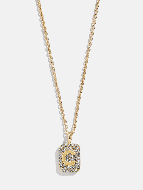 Tina Block Initial Necklace - Gold/Pavé