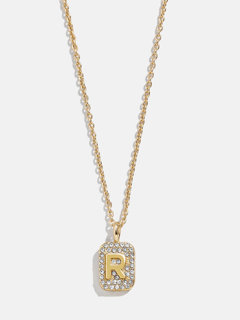 Tina Block Initial Necklace - Gold/Pavé