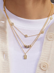 Tina Block Initial Necklace - Gold/Pavé