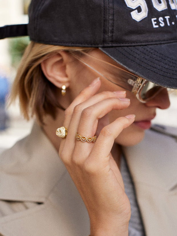 18K Gold Smiley Pavé Ring - Smiley Face