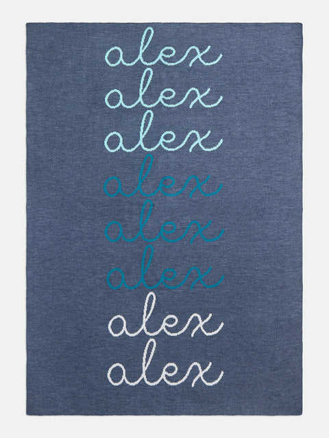 Script Ombre Name Custom Blanket - Denim/Light Blue