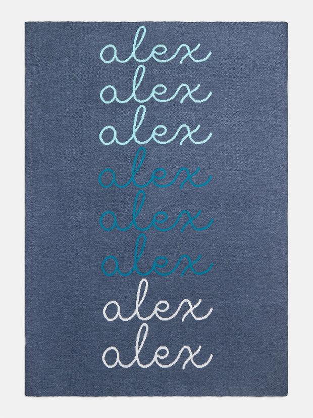 Script Ombre Name Custom Blanket - Denim/Light Blue