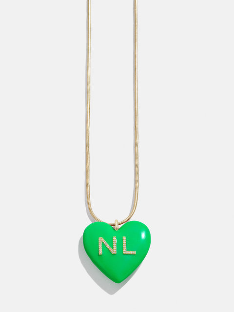 Custom Initial Enamel Heart Pendant Necklace - Bright Green