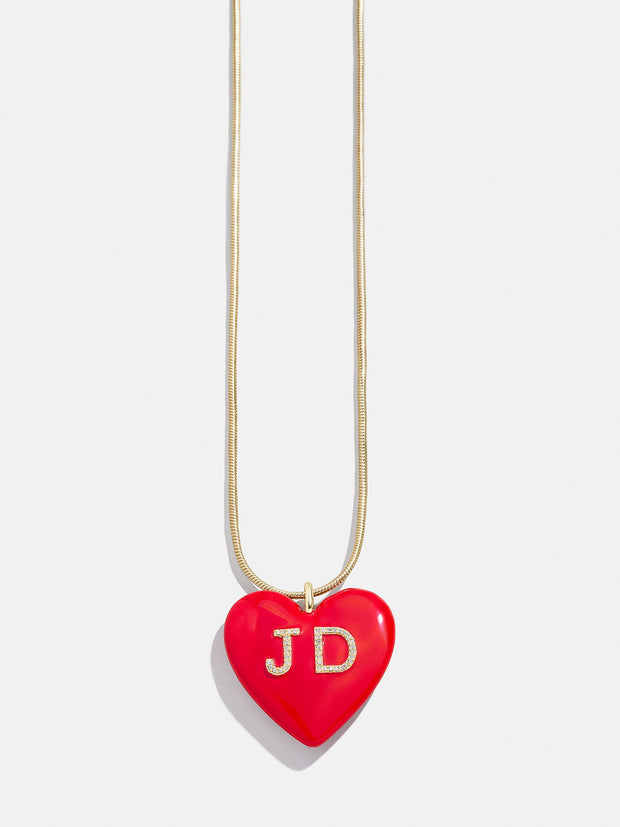 Custom Initial Enamel Heart Pendant Necklace - Red