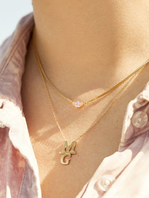 14K Gold Stacked Initial Custom Necklace - Gold