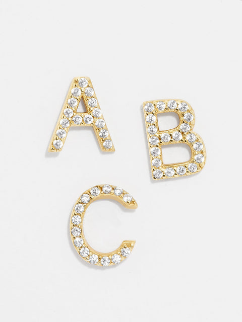 Single 18K Gold Initial Earring - Gold/Pavé