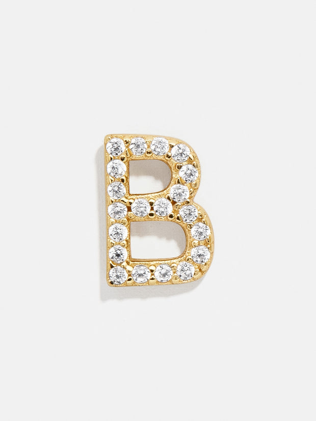 Single 18K Gold Initial Earring - Gold/Pavé