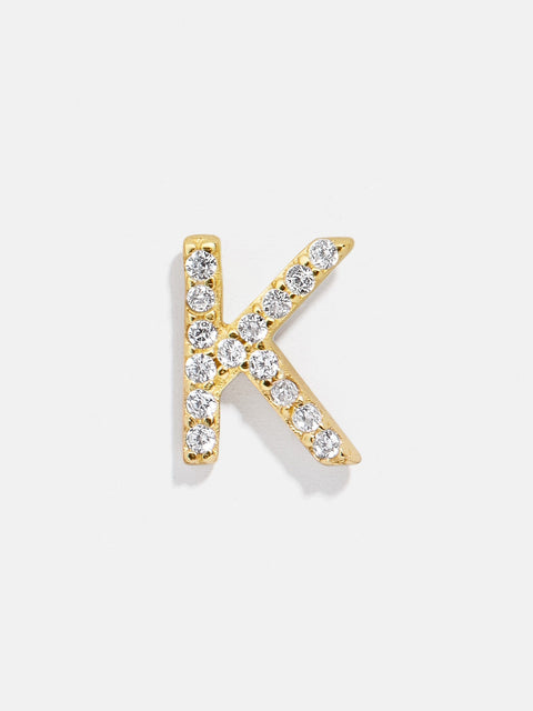 Single 18K Gold Initial Earring - Gold/Pavé