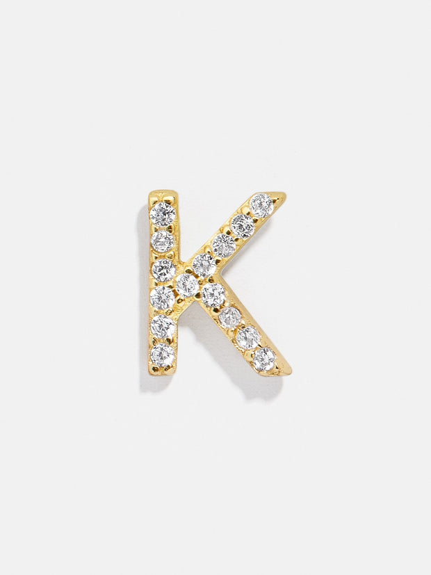 Single 18K Gold Initial Earring - Gold/Pavé