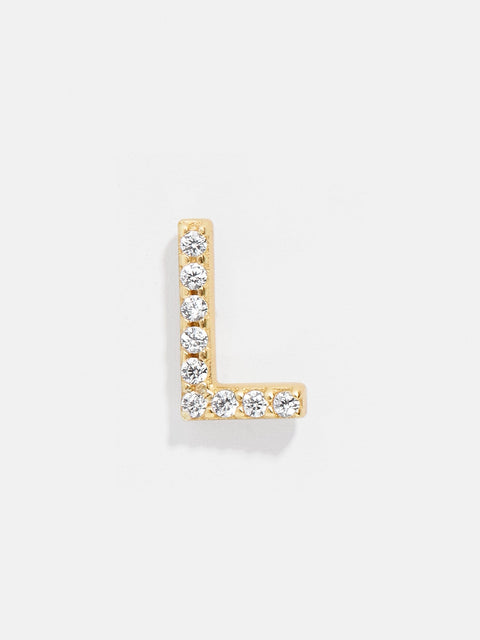 Single 18K Gold Initial Earring - Gold/Pavé