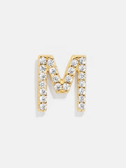 Single 18K Gold Initial Earring - Gold/Pavé