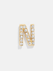 Single 18K Gold Initial Earring - Gold/Pavé