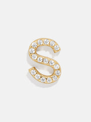 Single 18K Gold Initial Earring - Gold/Pavé