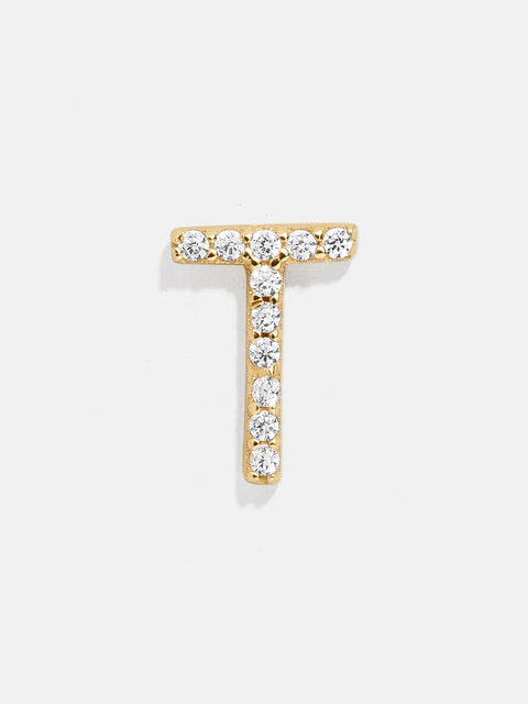 Single 18K Gold Initial Earring - Gold/Pavé