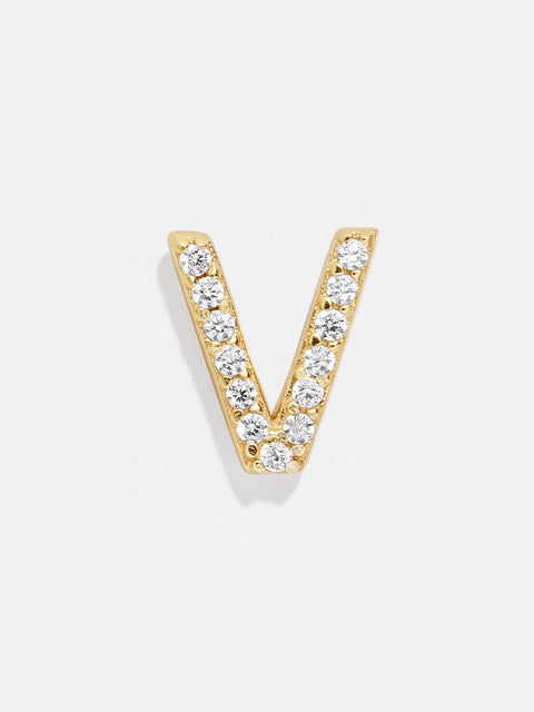 Single 18K Gold Initial Earring - Gold/Pavé