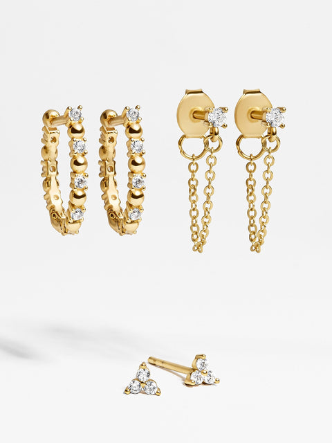 Lydia 18K Gold Earring Set - Gold/Pavé