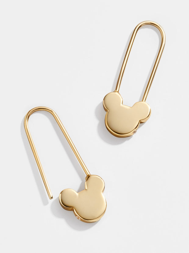 Mickey Mouse Disney 18K Gold Sterling Silver Safety Pin Earrings - Gold