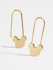 Mickey Mouse Disney 18K Gold Sterling Silver Safety Pin Earrings - Gold