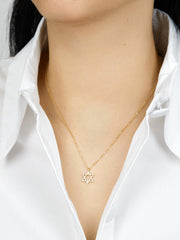 Star of David 18K Gold Necklace - Gold/Pavé