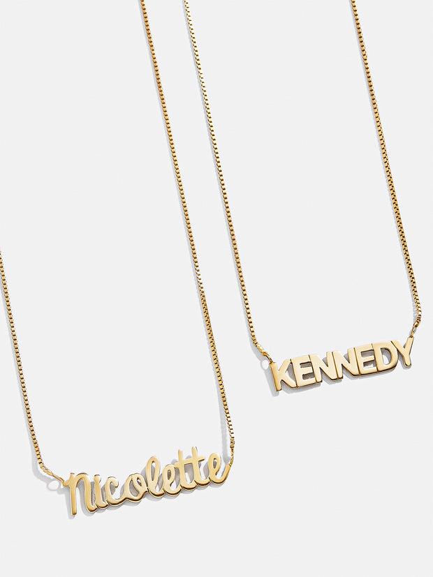 18K Gold Box Chain Custom Nameplate Necklace - Gold