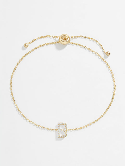 14K Gold & Diamond Initial Bracelet - Gold/Pavé