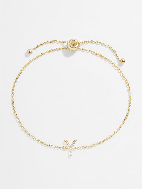 14K Gold & Diamond Initial Bracelet - Gold/Pavé