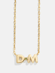 18K Gold Double Initial Birthstone Custom Necklace - Peridot