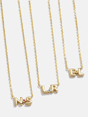 18K Gold Double Initial Birthstone Custom Necklace - Crystal