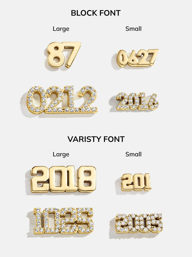 18K Gold Varsity Font Custom Number Bracelet - Varsity Font Numbers