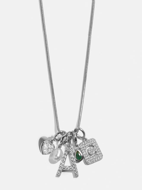 Silver Birthstone Cluster Charm - Emerald