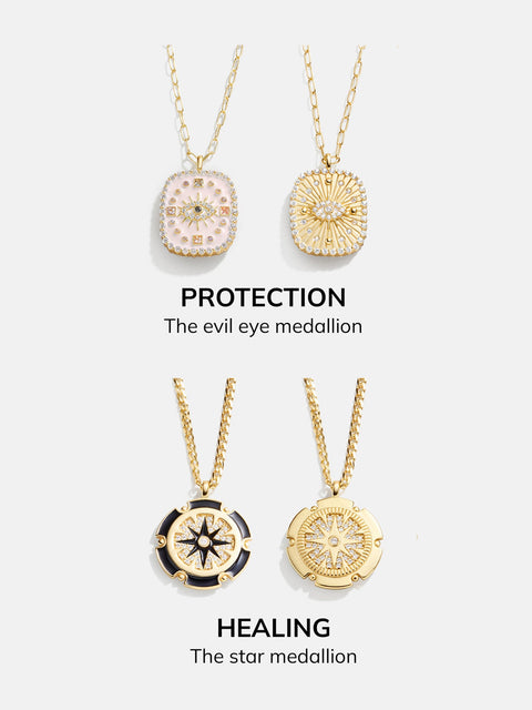 18K Gold Medallion Necklace - Evil Eye