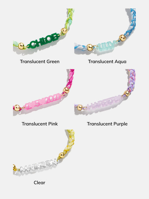 Kids' Custom Acrylic Nameplate Bracelet - Translucent Pink