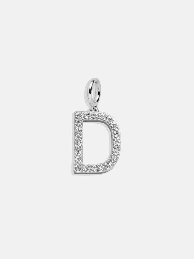 Silver Pave Initial Cluster Charm - D