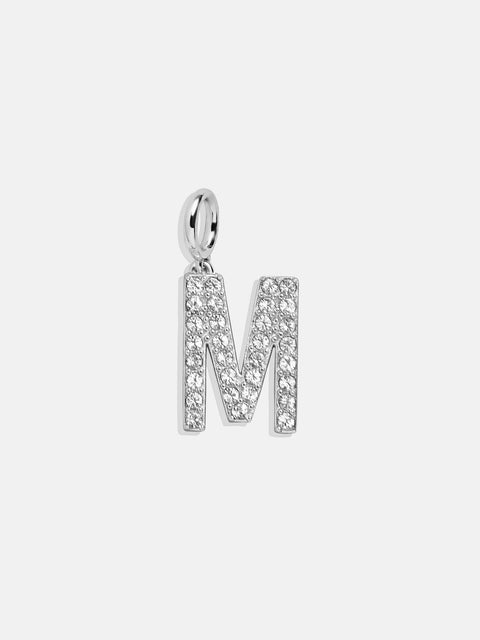 Silver Pave Initial Cluster Charm - M