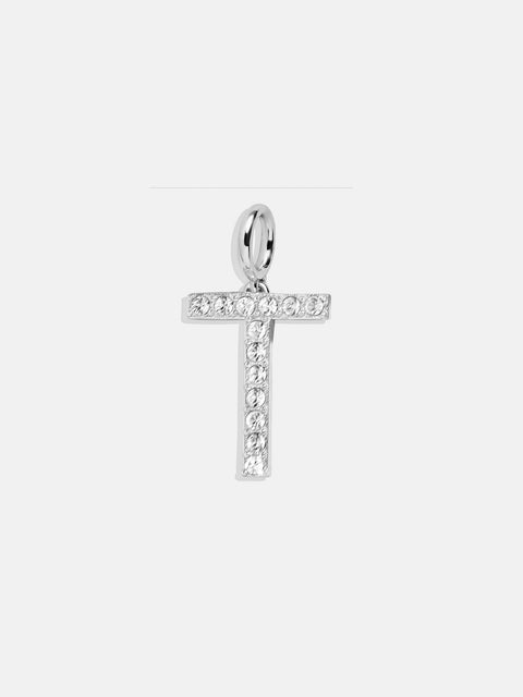 Silver Pave Initial Cluster Charm - T