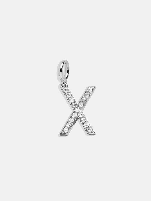 Silver Pave Initial Cluster Charm - X