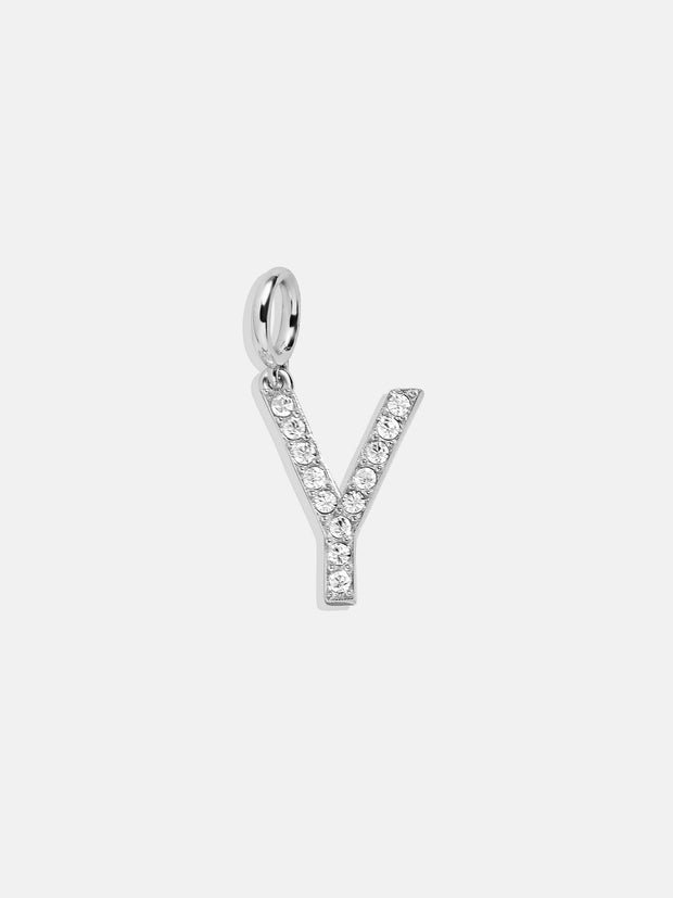 Silver Pave Initial Cluster Charm - Y